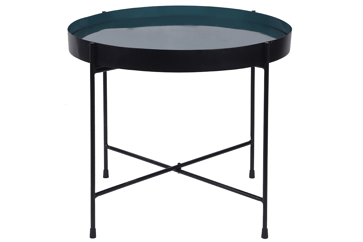 Table d'apppoint ronde avec plateau réversible bleu canard / noir D51 cm SATEEN