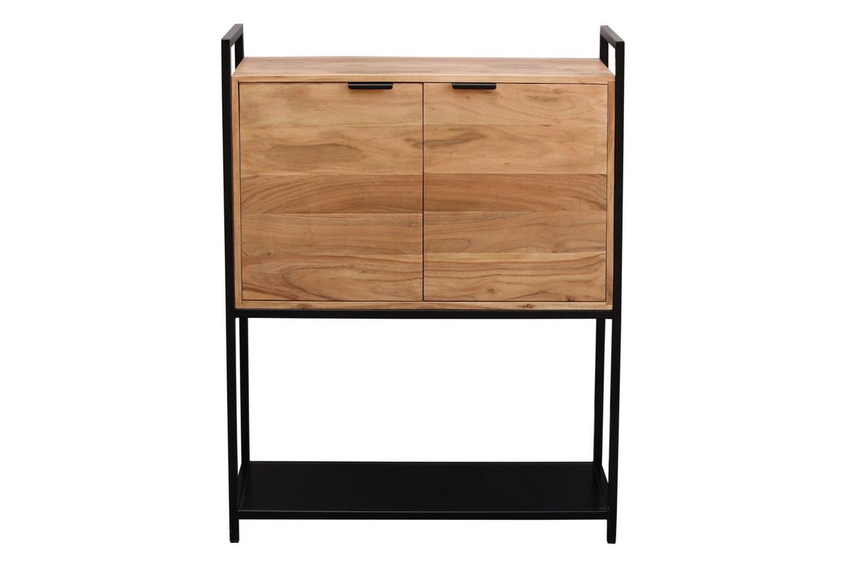Buffet haut en bois massif et métal noir 2 portes L85 cm ARTHUS