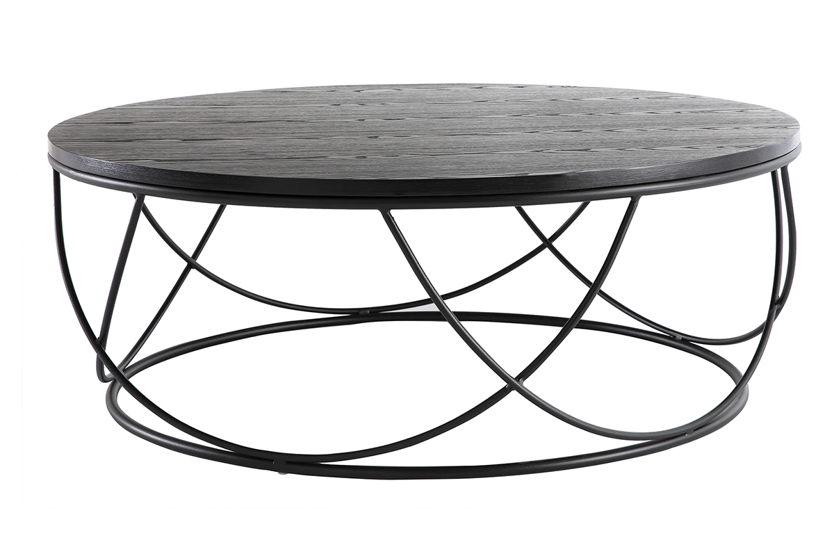 Table basse ronde bois noir et métal noir D80 cm LACE