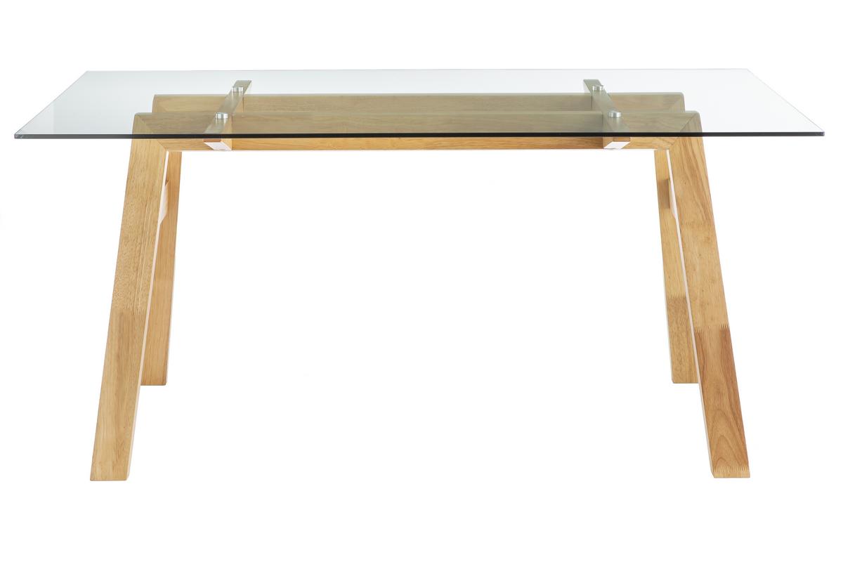 Table à manger design en verre transparent et bois clair L160 cm BACCO