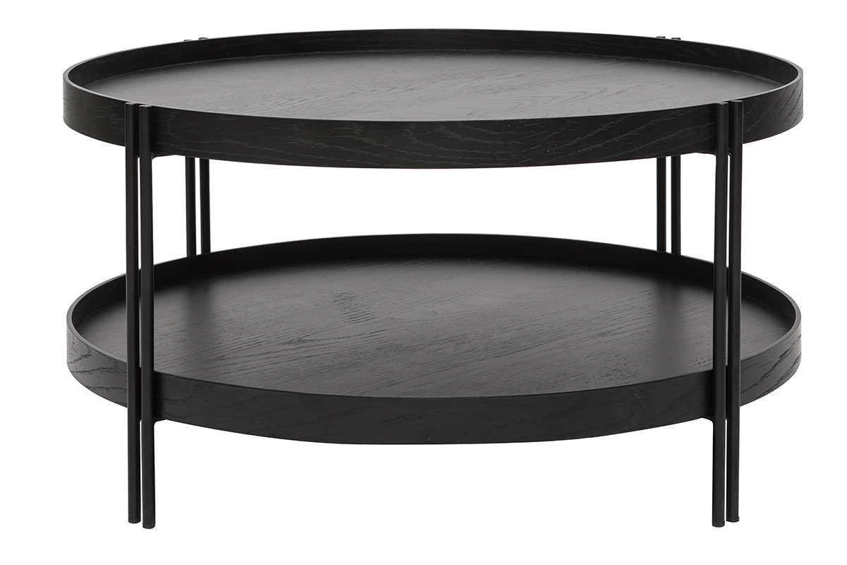 Table basse ronde design bois noir et métal noir D80 cm TWICE