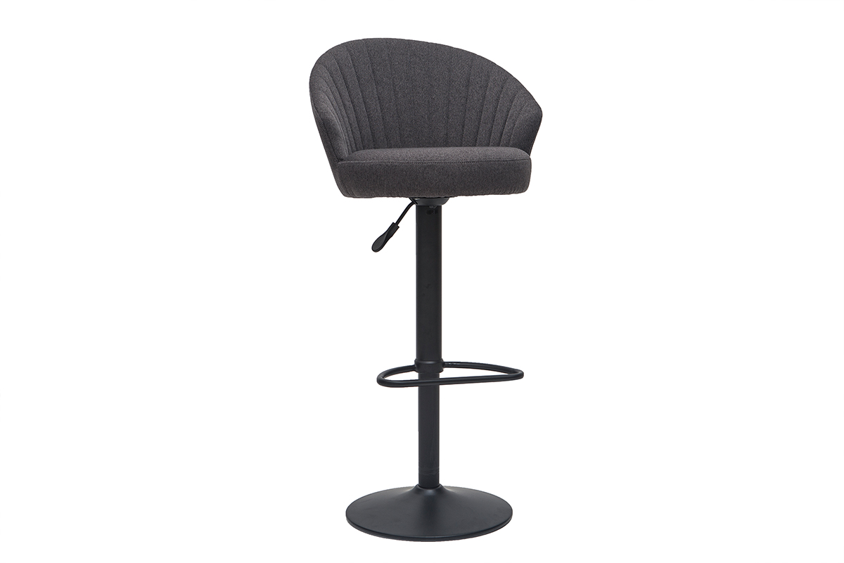 Tabouret de bar design réglable et pivotant en tissu gris foncé IZAAC