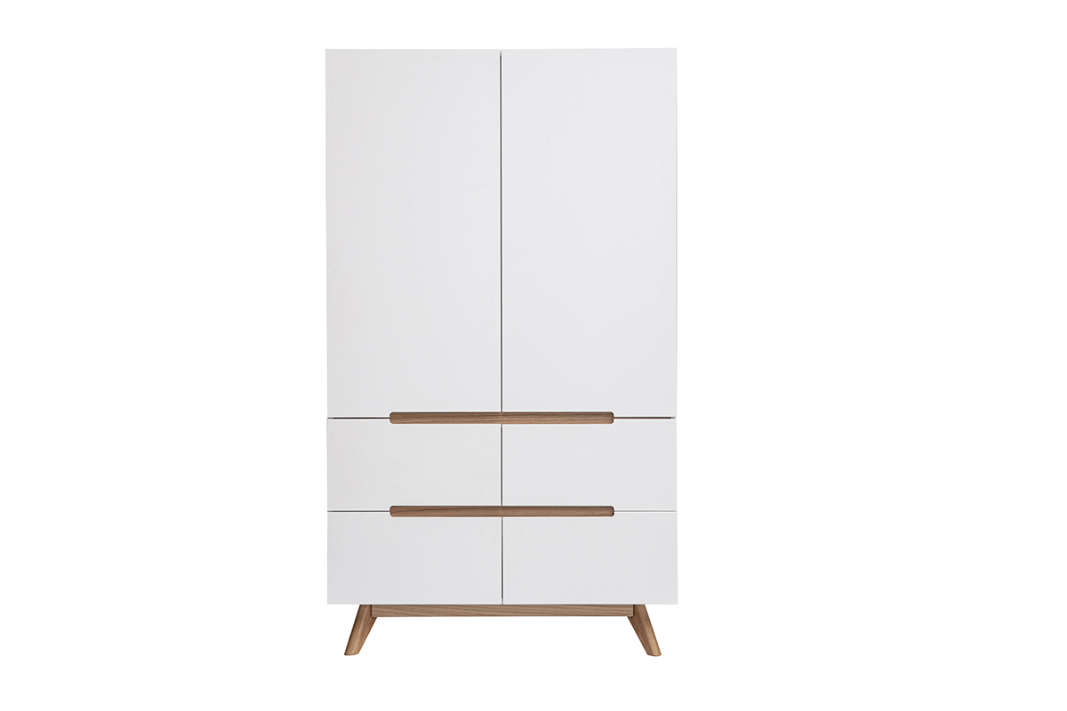 Armoire scandinave avec penderie et tiroirs finition blanc mat et bois chêne clair L100 cm KELMA
