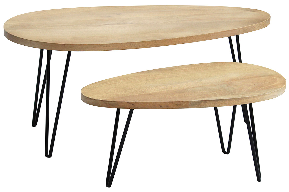 Tables basses gigognes bois manguier massif et métal noir (lot de 2) VIBES