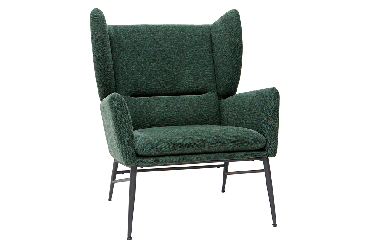 Fauteuil design en tissu effet velours texturé vert et métal noir COME