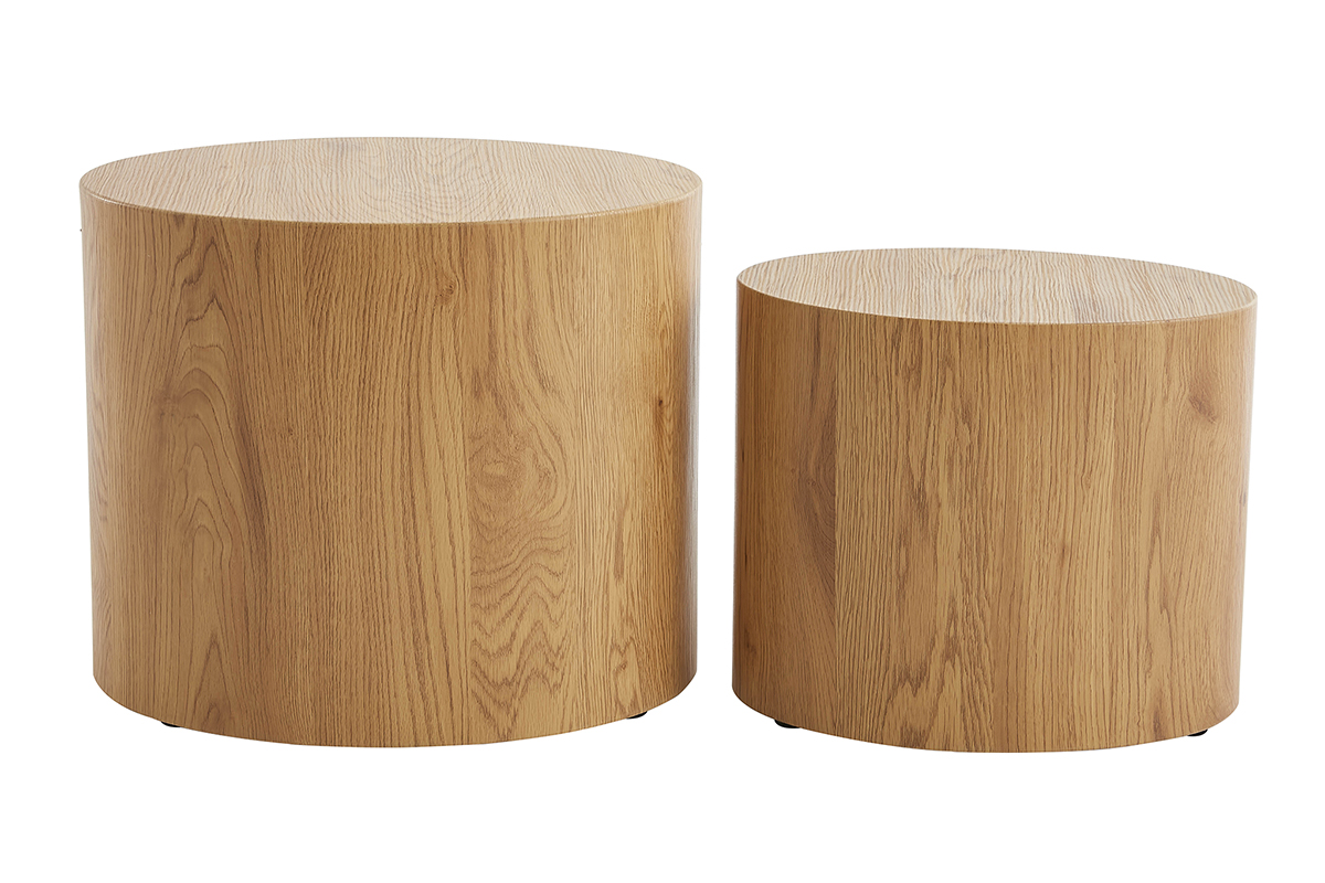 Tables basses gigognes ovales scandinaves bois clair finition chêne (lot de 2) WOODY