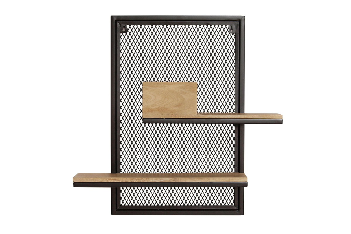 Etagère murale double en bois manguier massif et métal noir L40 cm RACK