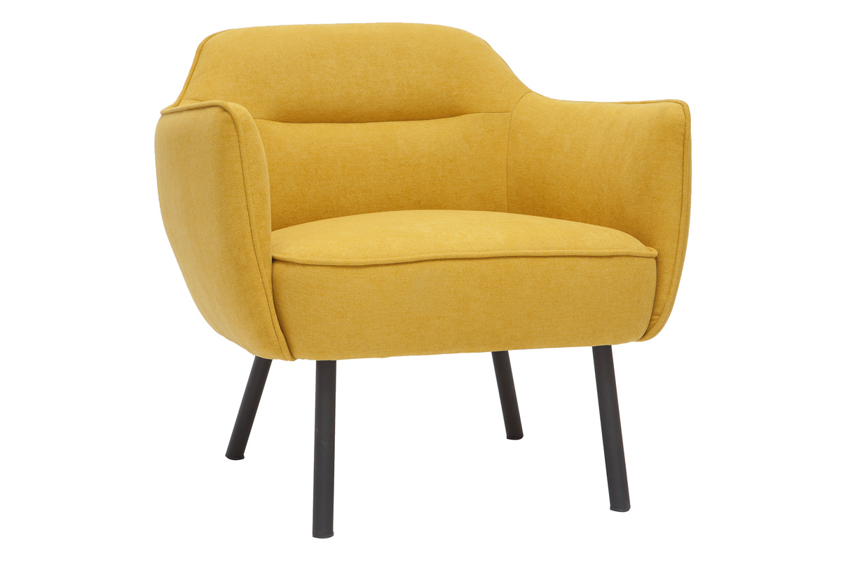 Fauteuil design en tissu effet velours jaune moutarde et métal noir LAURENS