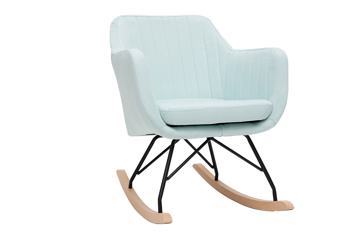 Rocking chair scandinave en tissu menthe à l'eau, métal noir et bois clair ALEYNA