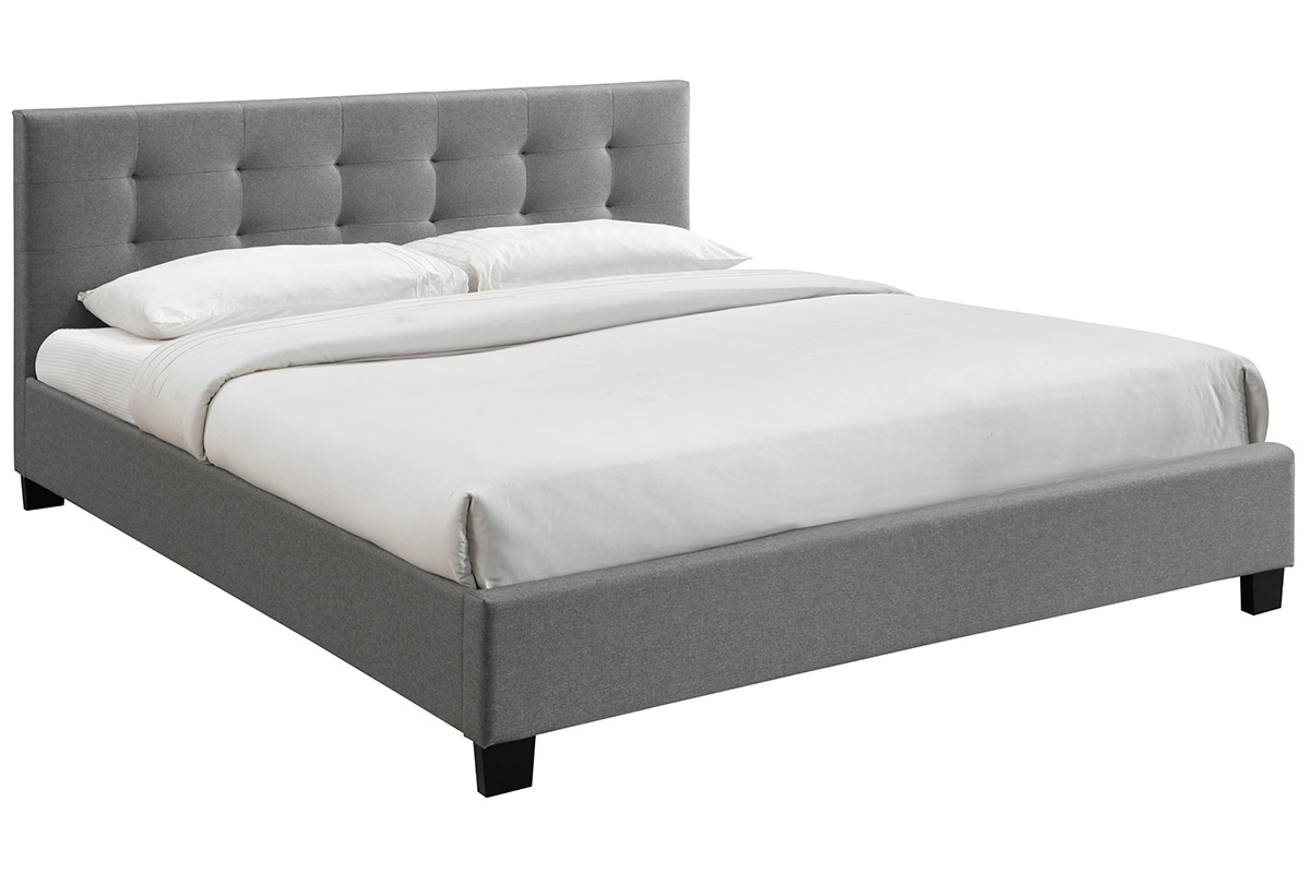 Lit 2 places 180x200 cm en tissu gris capitonné MARQUISE