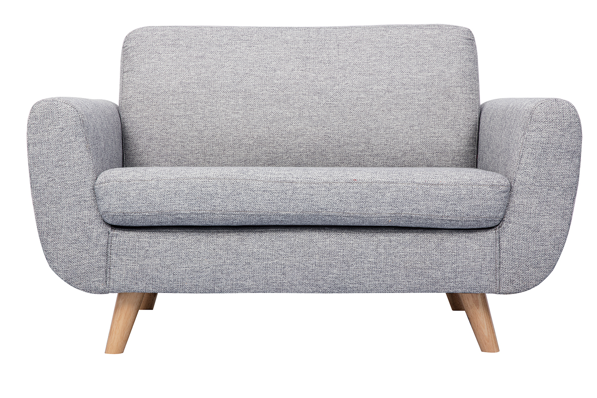 Canapé scandinave 2 places en tissu gris et bois clair PURE