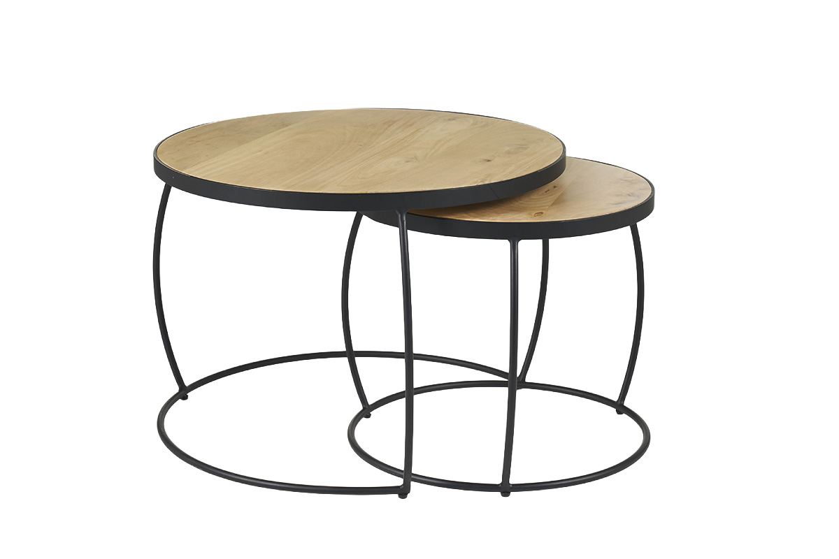 Tables basses gigognes rondes bois manguier massif (lot de 2) BARREL