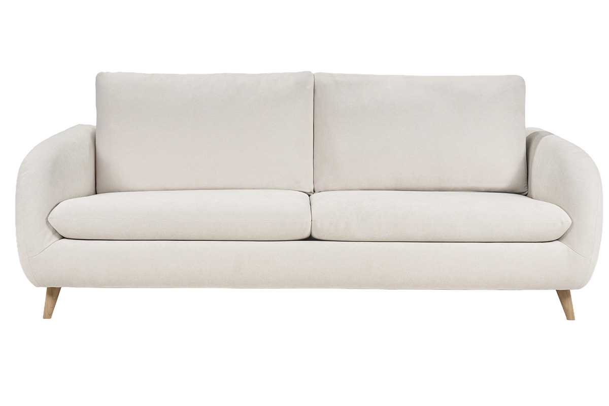 Canapé convertible 3-4 places en tissu effet velours beige avec matelas 10 cm LEANDRE