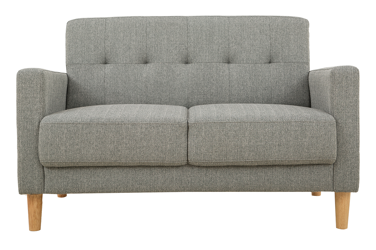 Canapé scandinave 2 places en tissu gris et bois clair MOON