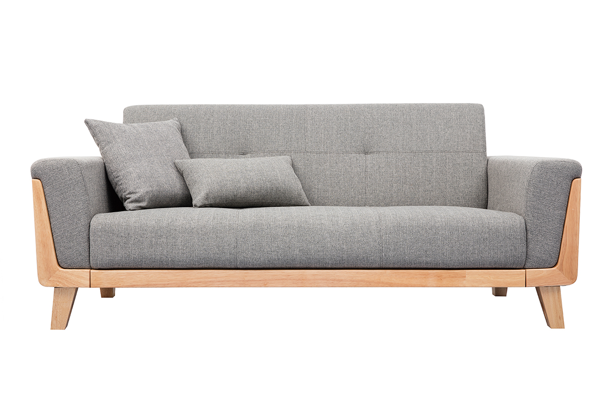 Canapé scandinave 3 places en tissu gris et bois clair FJORD