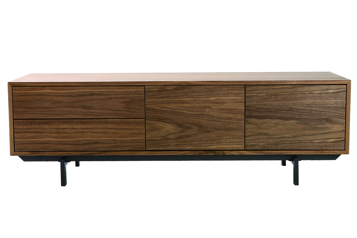 Meuble TV vintage en bois foncé avec rangements fermés L160 cm MANNY