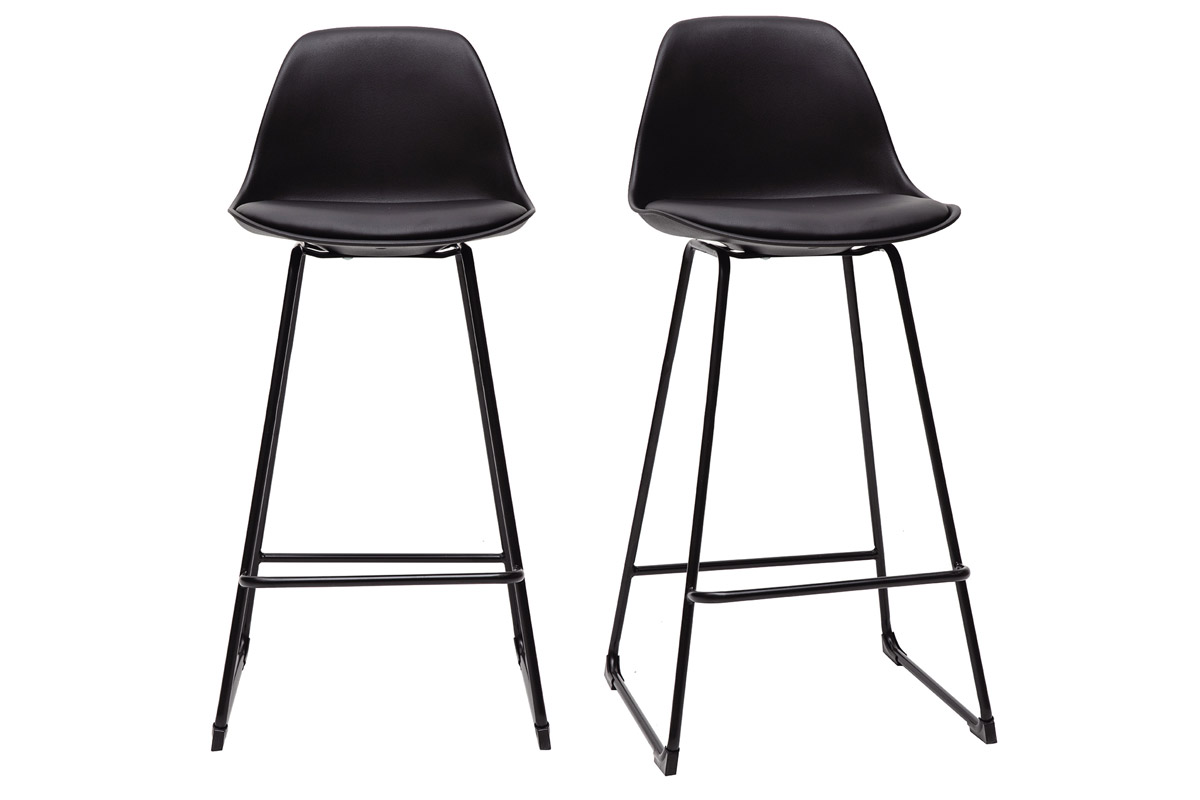 Tabourets de bar design noirs pieds métal H66 cm (lot de 2) FRANZ
