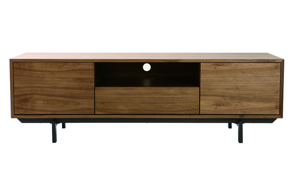 Meuble TV vintage en bois foncé niche ouverte L160 cm MANNY