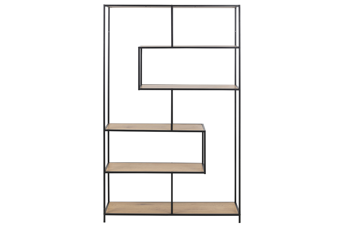 Bibliothèque ouverte finition bois clair et métal noir L114 cm TRESCA