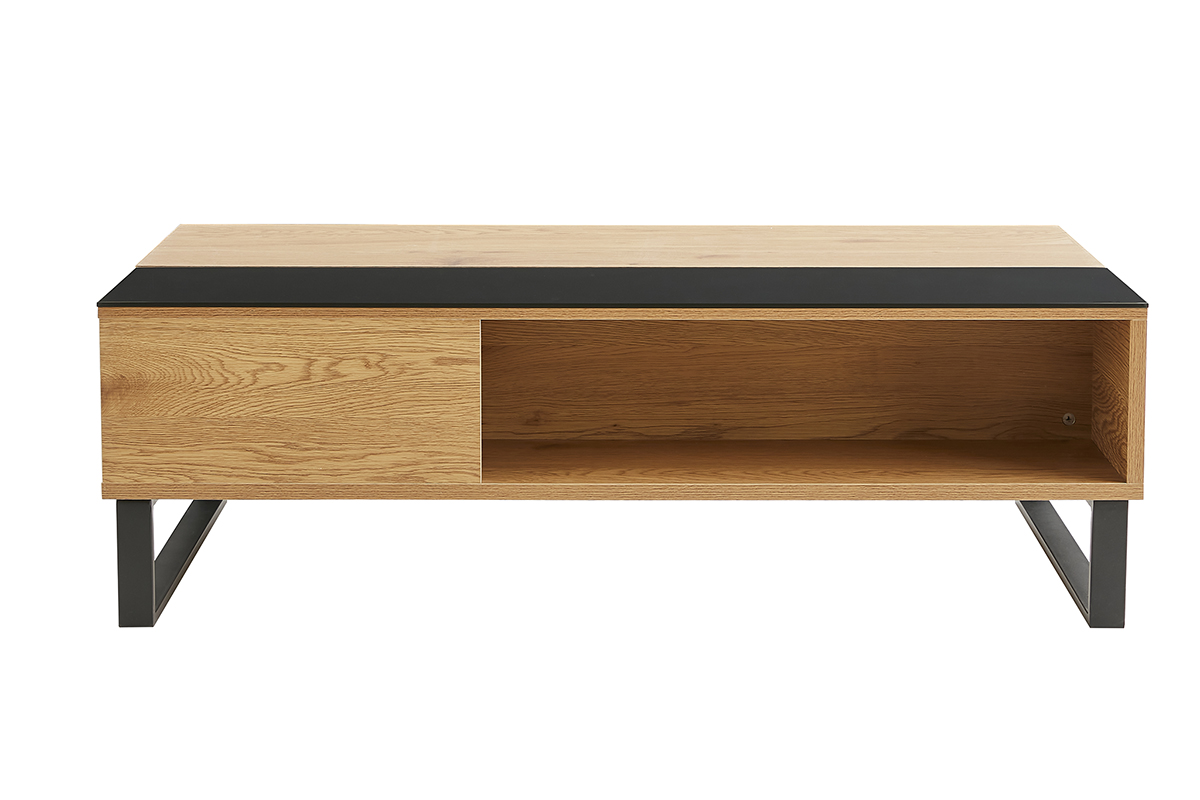 Table basse relevable rectangulaire bois clair et métal noir L110 cm WYNN