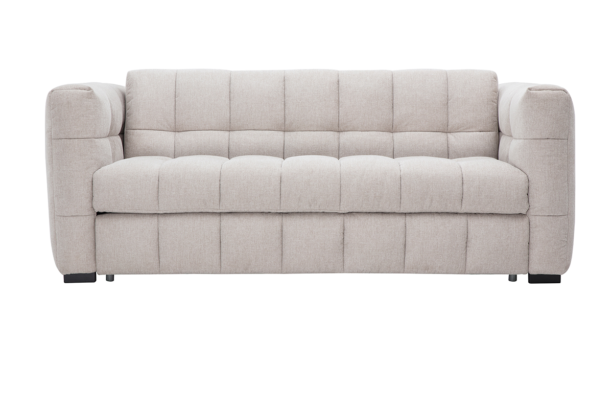 Canapé convertible design 3 places en tissu effet velours texturé beige CORTO