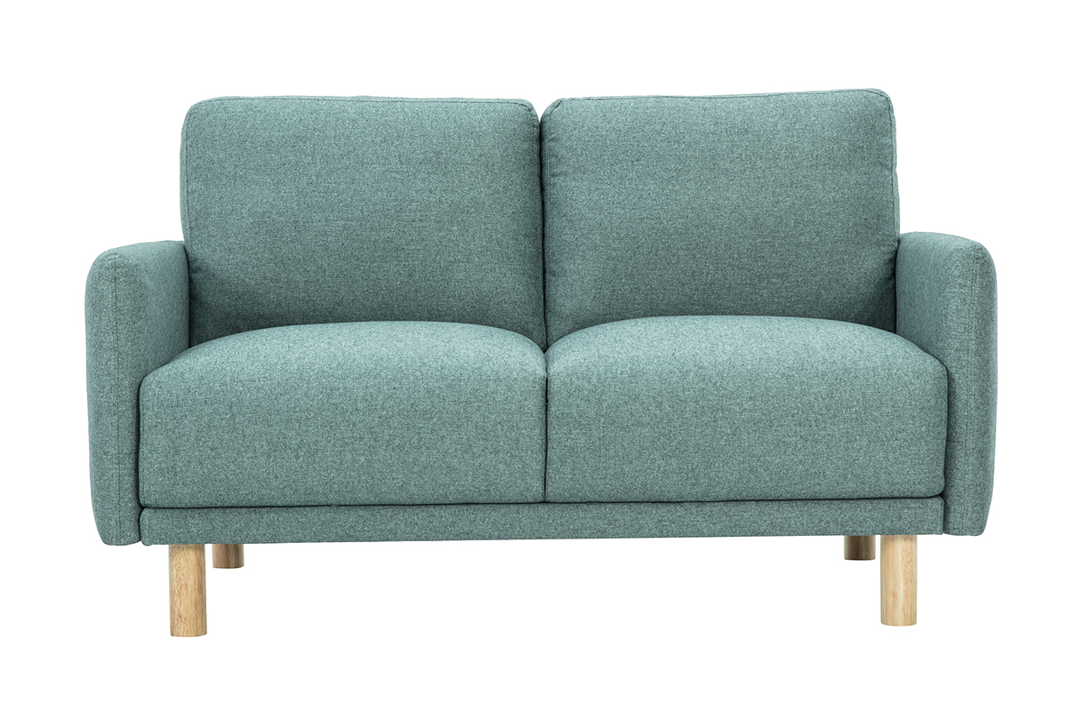 Canapé design 2 places en tissu vert de gris et bois clair BONO