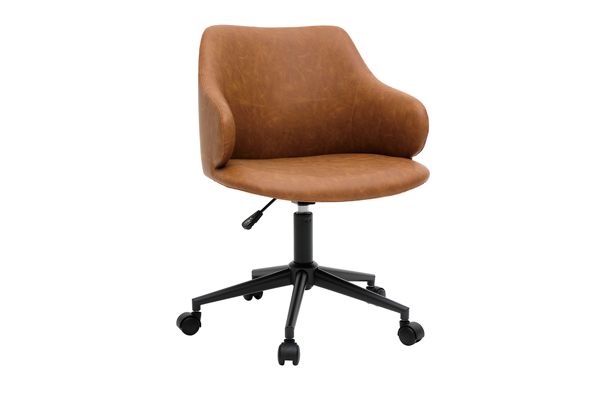 Chaise de bureau à roulettes vintage marron et métal noir HEMMY