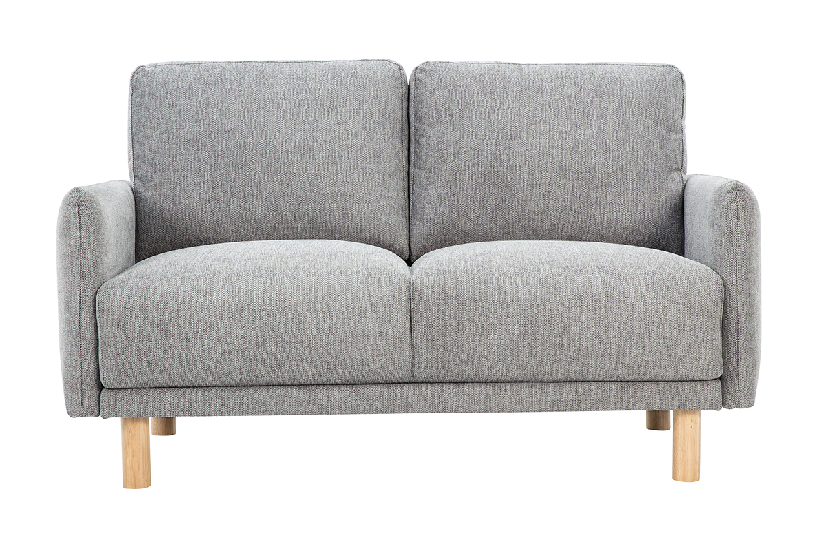 Canapé design 2 places en tissu effet velours texturé gris et bois clair BONO
