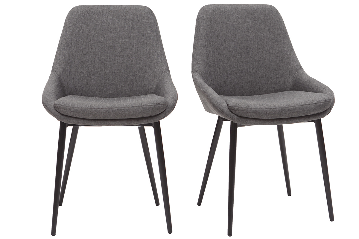 Chaises design en tissu gris et métal noir (lot de 2) HOLO
