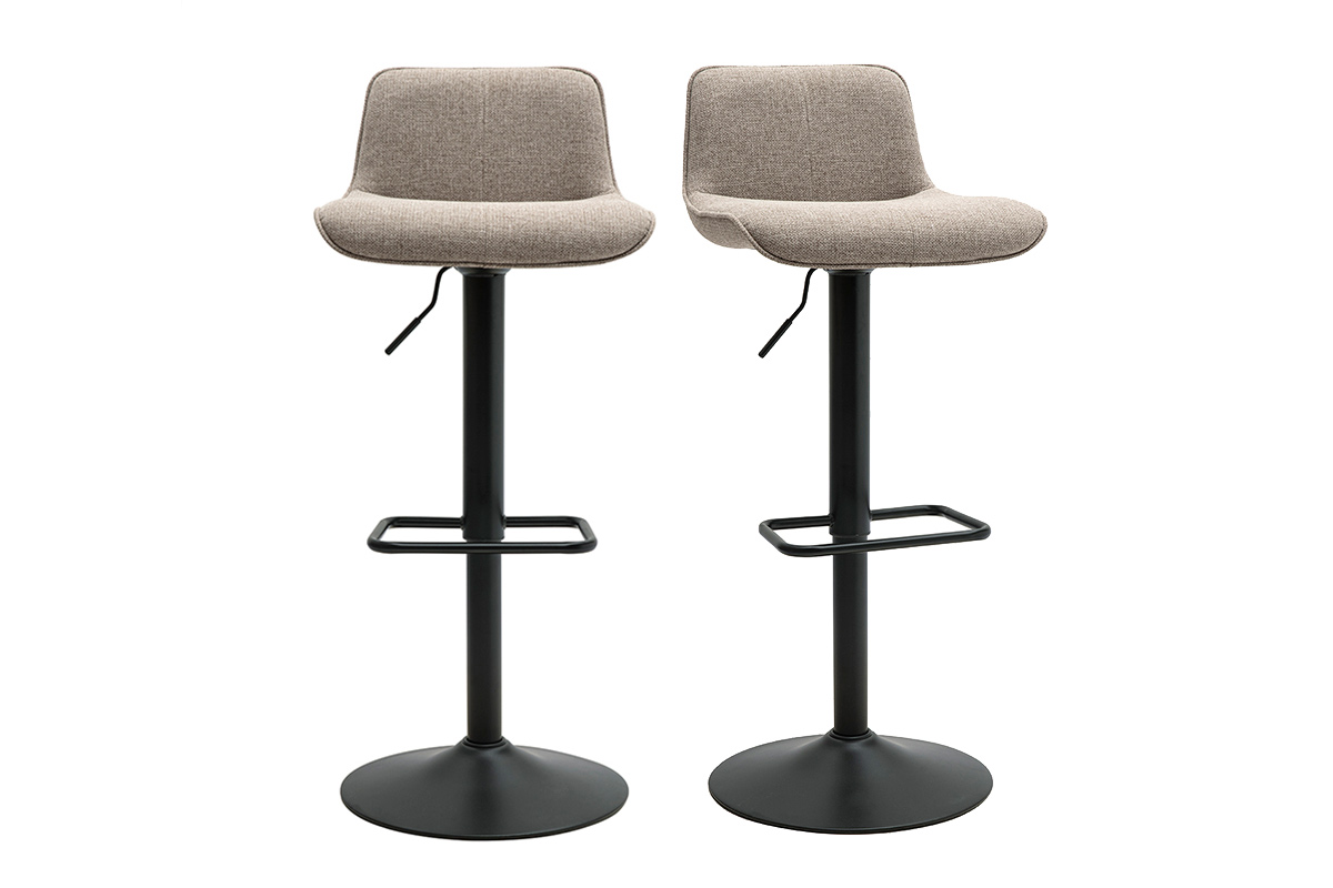 Tabourets de bar réglables pivotants 360° en tissu taupe et métal noir (lot de 2) BOOST