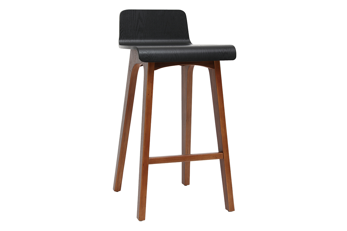 Chaise de bar scandinave noir et bois foncé H65 cm BALTIK