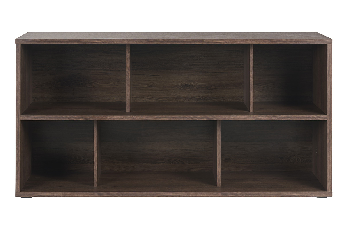 Bibliothèque basse finition bois foncé noyer L140 cm EPURE