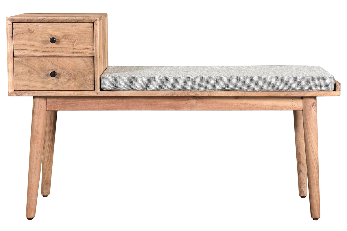 Banc d'entrée avec rangements 2 tiroirs en bois clair massif L110 cm ALTY