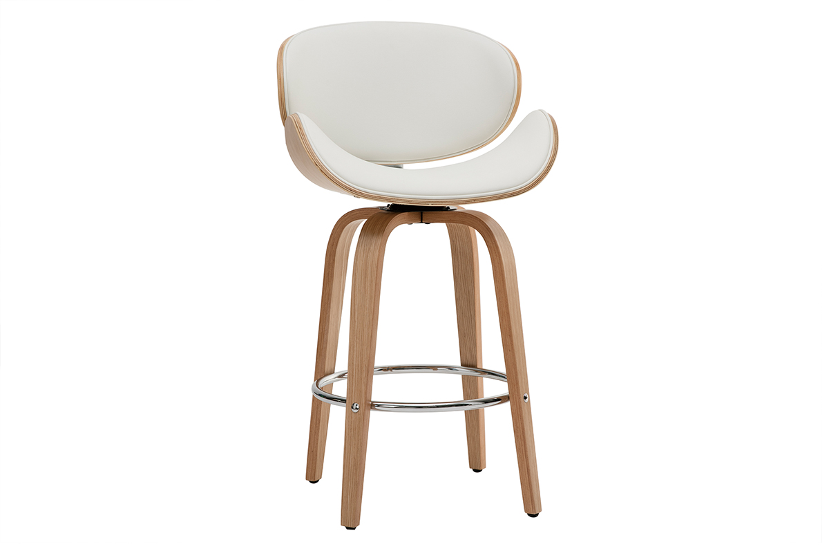 Tabouret de bar pivotant blanc et bois clair 65 cm pivotant 360° WALNUT