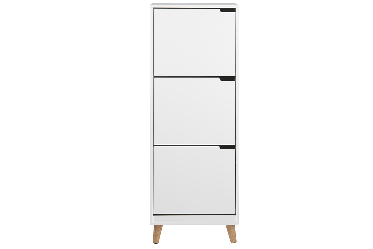 Meuble à chaussures scandinave blanc et bois 3 casiers L47 cm MITRAA