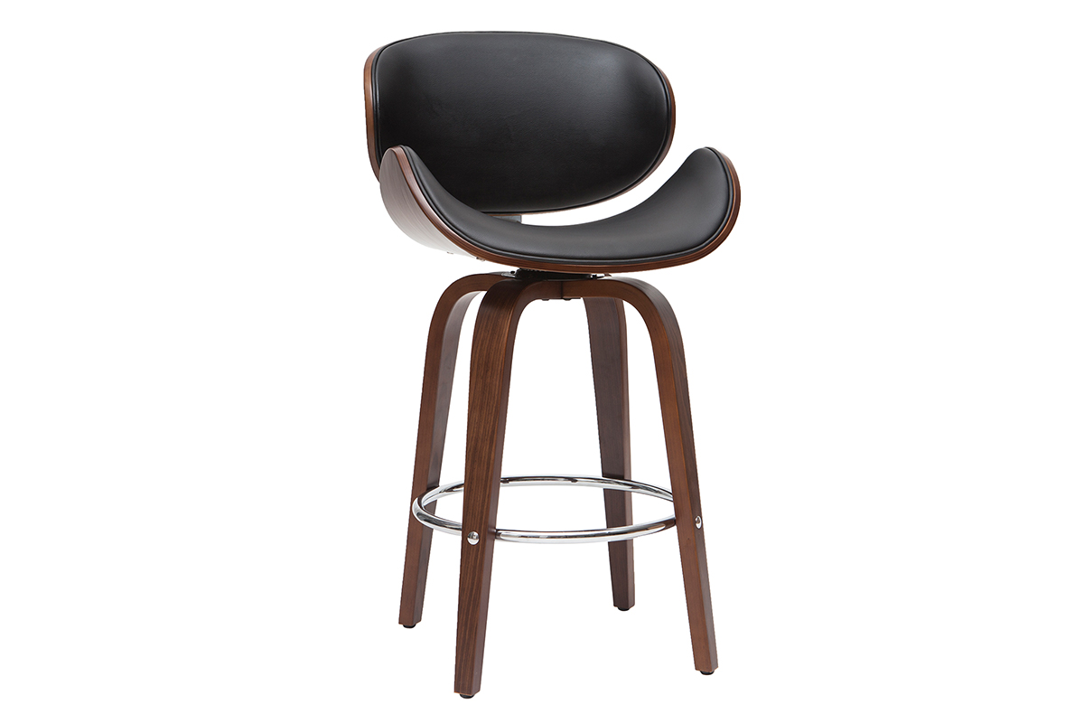 Tabouret de bar pivotant noir et bois foncé 65 cm WALNUT