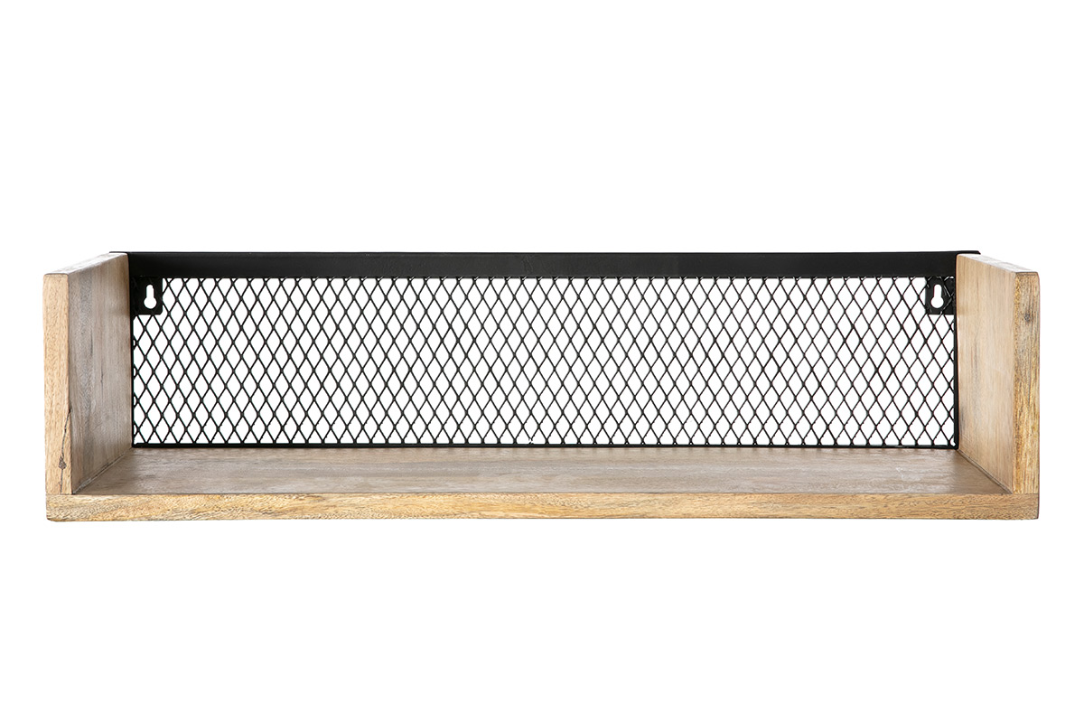 Étagère murale industrielle en bois manguier massif et métal noir L60 cm RACK