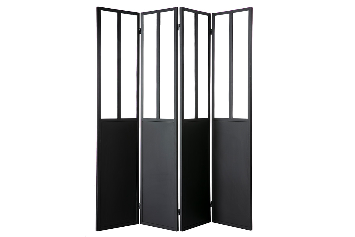 Verrière atelier paravent industriel en métal noir et verre 4 vantaux L160 cm RACK