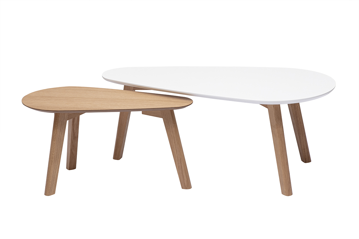 Tables basses gigognes scandinaves bois clair chêne et blanc (lot de 2) ARTIK