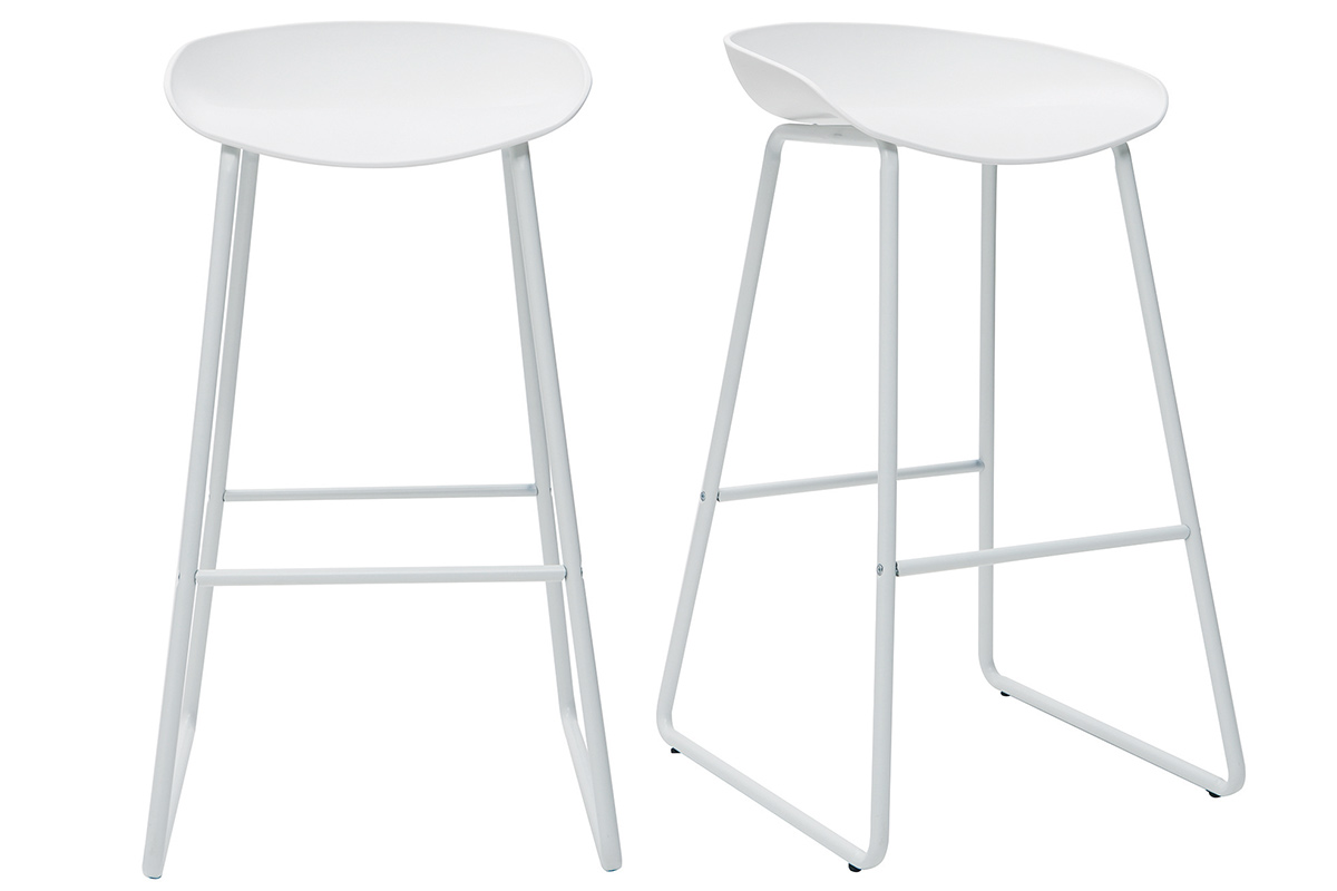 Sgabelli da bar design bianchi con piedi in metallo (set di 2) PEBBLE