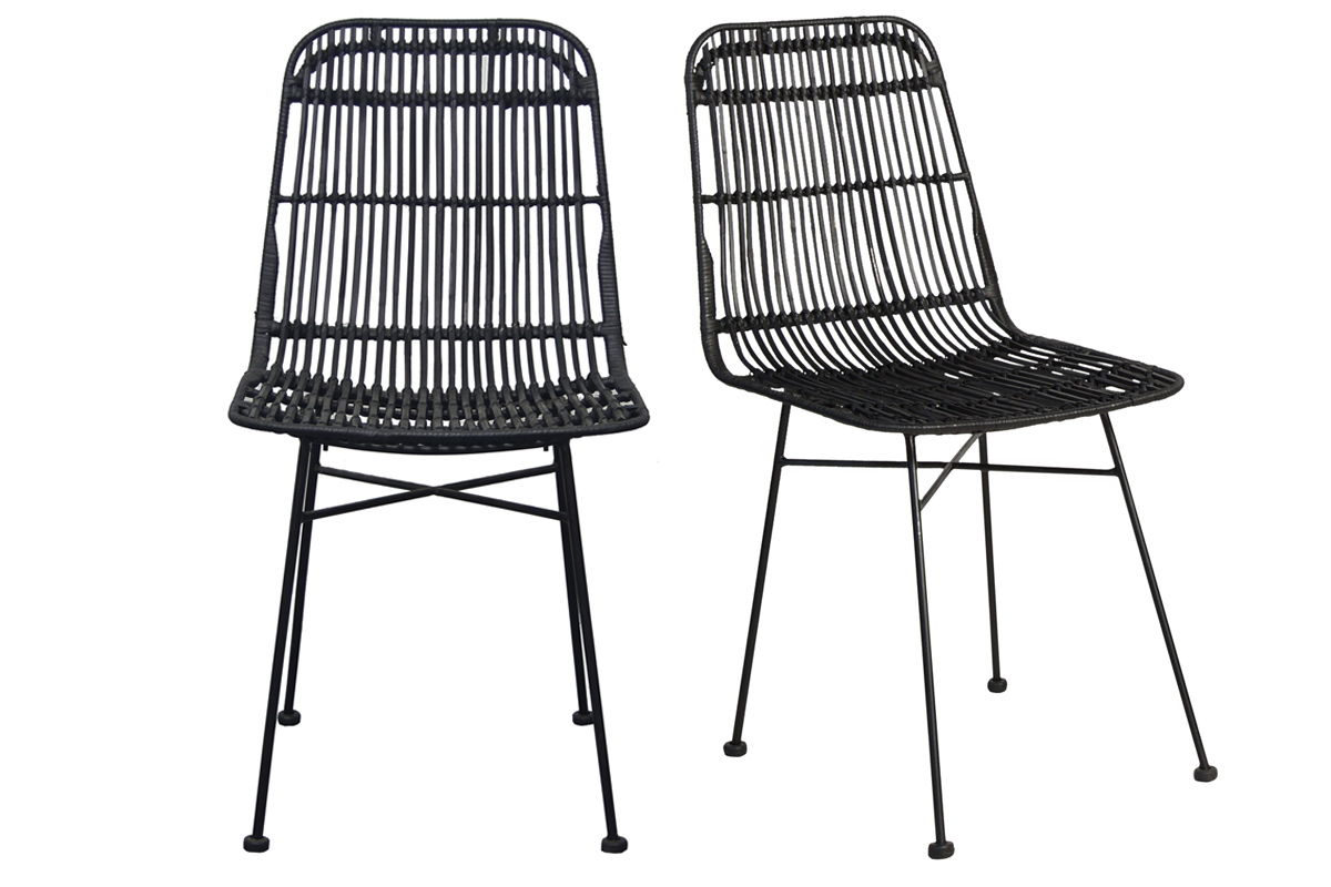 Chaises noires en rotin et métal (lot de 2) MALACCA