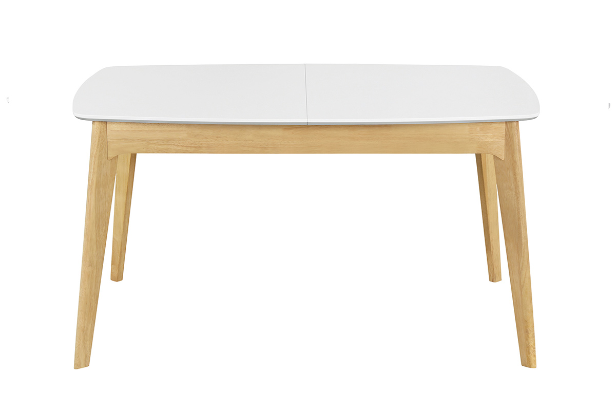 Table extensible rallonges intégrées rectangulaire blanc et bois L140-180 cm MEENA