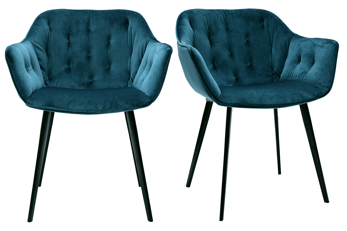 Chaises design en tissu velours bleu pétrole et métal noir (lot de 2) BURTON