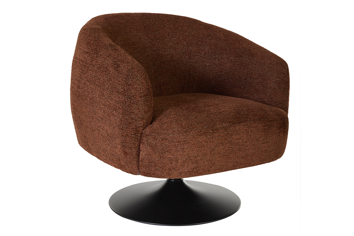 Fauteuil pivotant en tissu effet chenille brossé terre brûlée et métal noir BOWIE