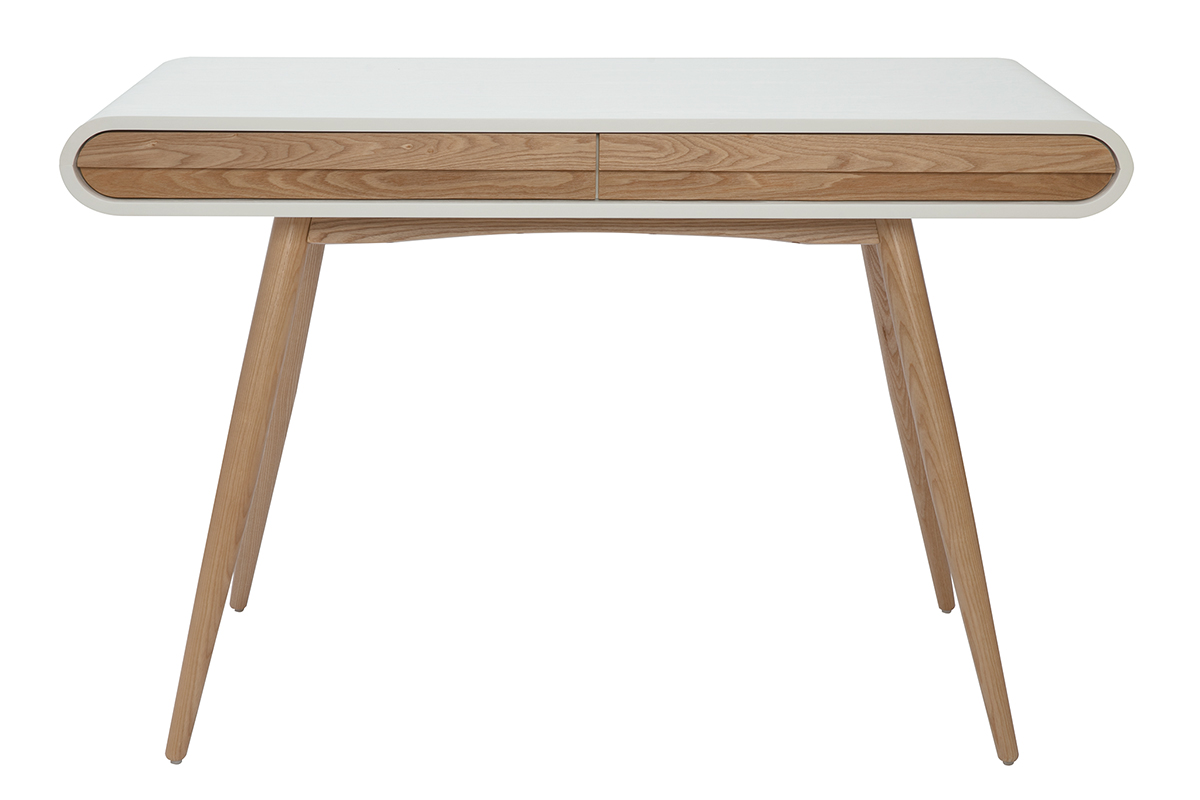 Bureau avec rangements 2 tiroirs scandinave bois clair et blanc L120 cm BJORG