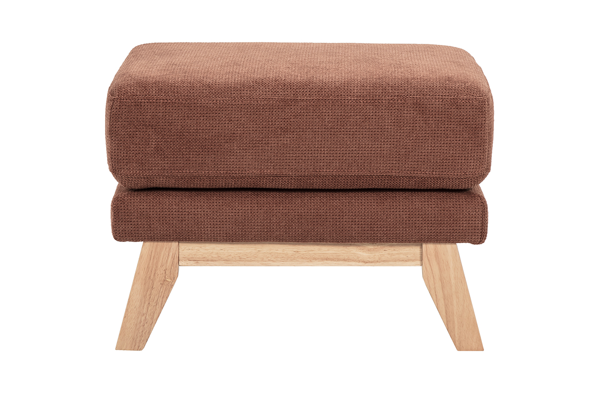 Pouf repose-pieds scandinave en tissu chenille terre brûlée et bois clair OSLO