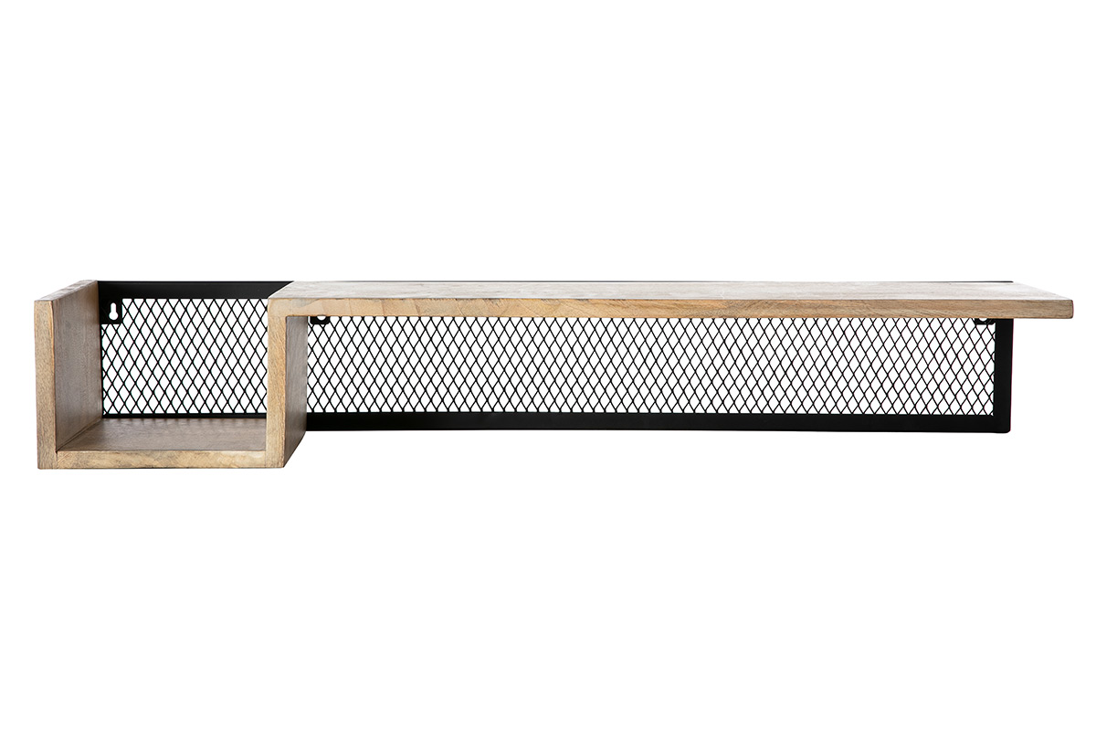 Étagère murale industrielle en bois manguier massif et métal noir L90 cm RACK