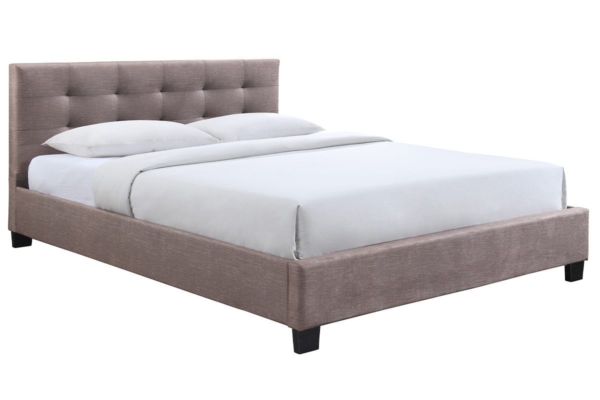 Lit 2 places 160x200 cm en tissu camel capitonné MARQUISE