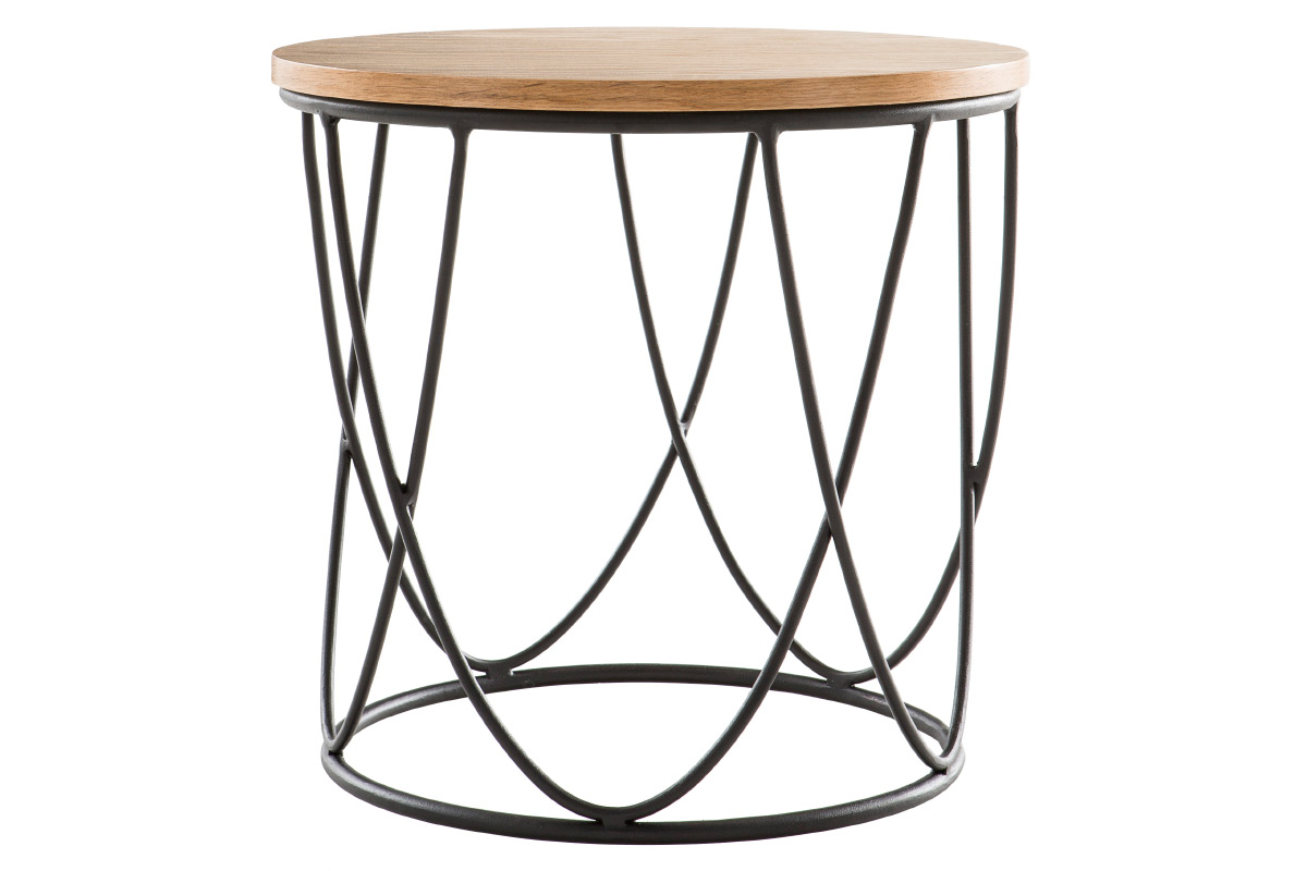 Table d'appoint ronde bois clair chêne et métal noir D42 cm LACE