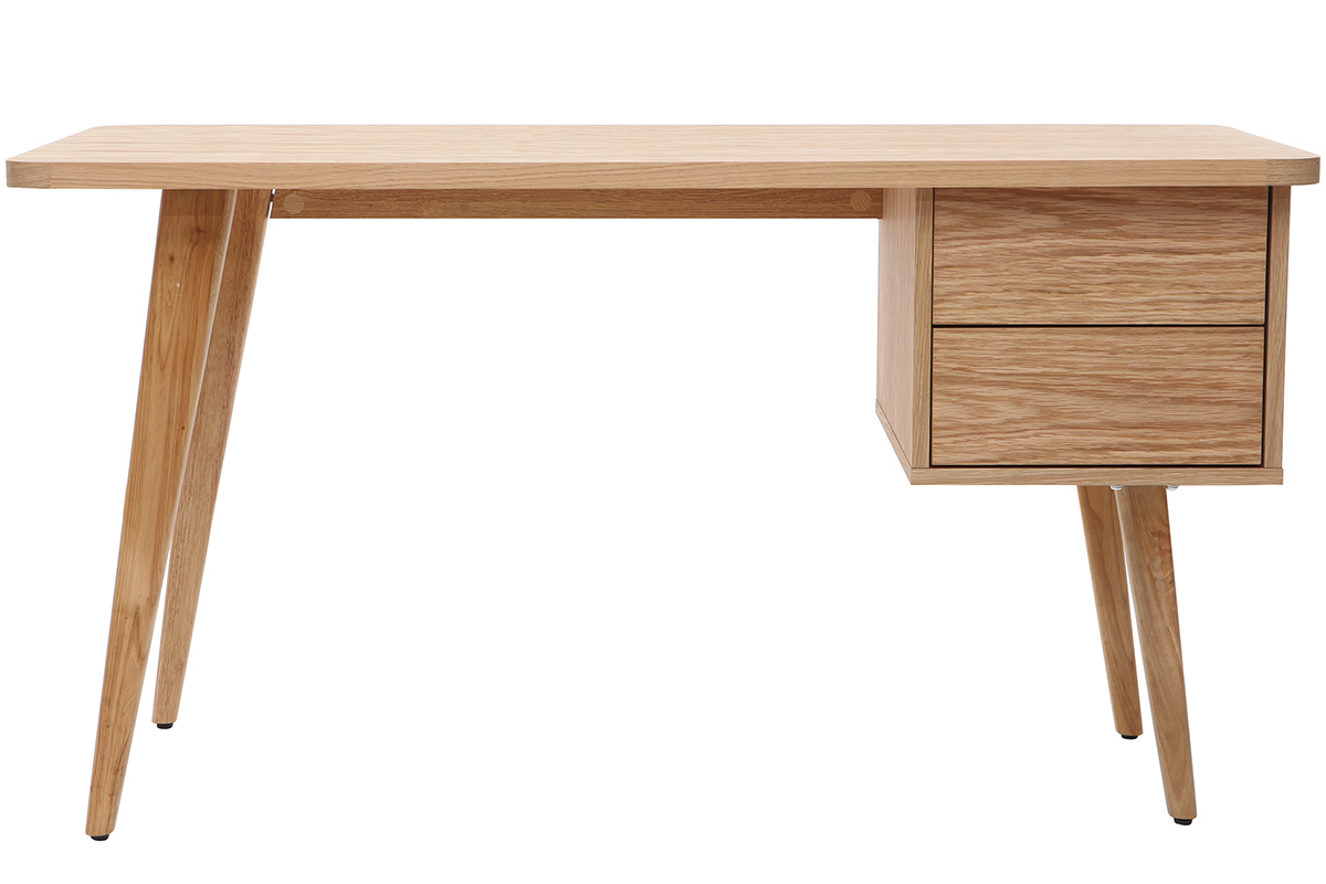 Bureau avec rangements 2 tiroirs scandinave bois clair chêne L140 cm FIFTIES